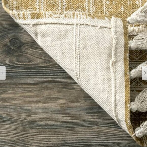 100% Cotton Greek Frieze Stripes Area Rug - 5x8 Tan & Ivory Tassels and Texture - Picture 7 of 9